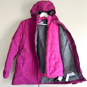 Lands End girls jacket 3 in 1 large 14 pink purple puffer waterproof zip out